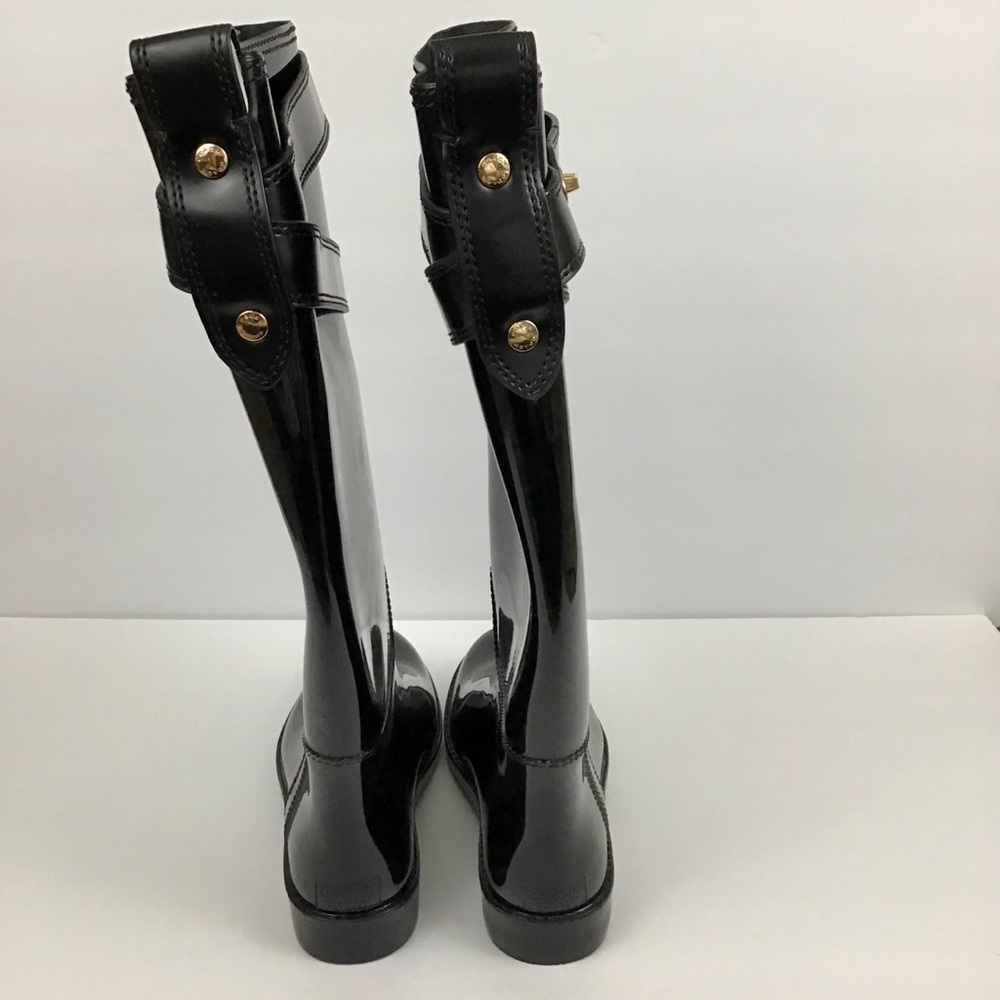 Coach Talia Black Strappy Tall Rain Boots Womens 6 - Picture 4 of 8